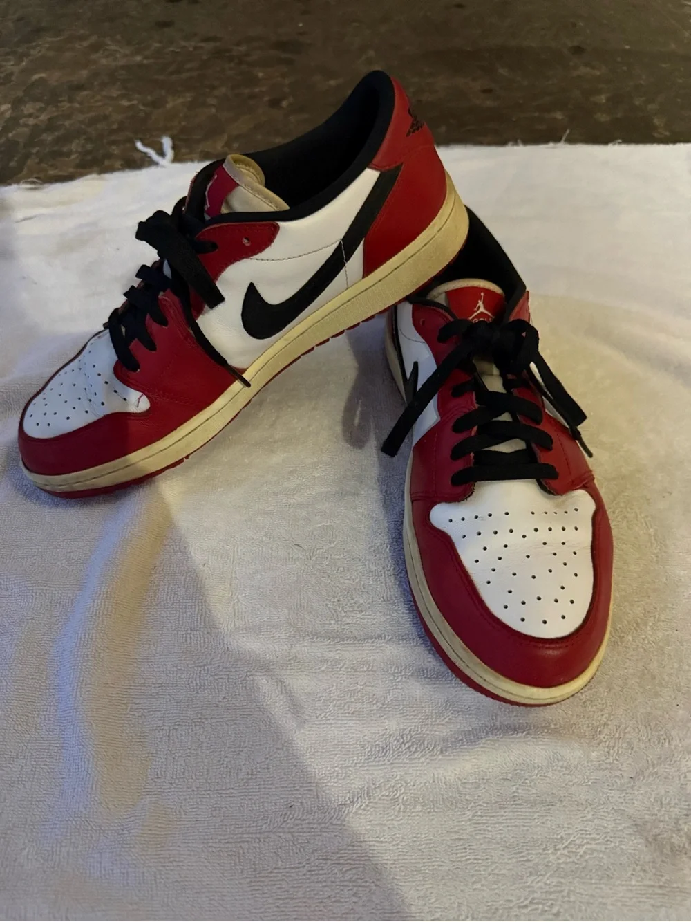 Jordan Men’s Low-Top Sneakers in Red, White & Black